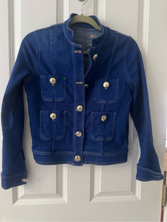 Lilly Pulitzer Jackets & Blazers - Lilly Pulitzer Dark Blue Denim Jacket with Gold Buttons XS